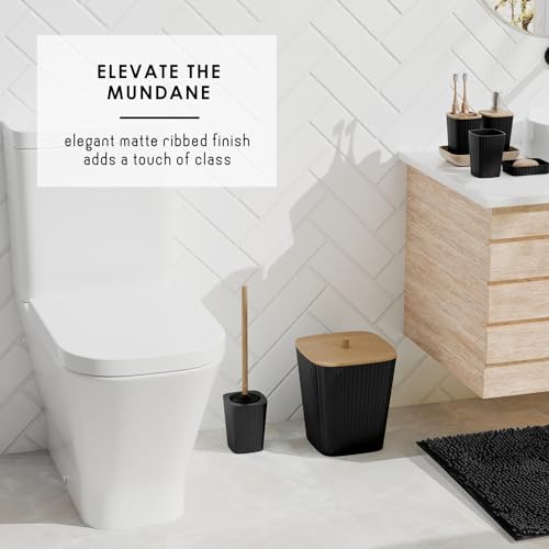 Clara Clark Bathroom Accessories Set - Bathroom Set, Bathroom Sets with Shower Curtain and Rugs, Shower Curtain Set with Bathroom Trash Can - Black - 22PC - color: Black, size: Complete Set + Bath Rugs