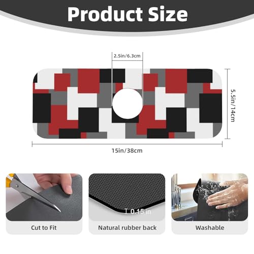Grey Black White Plaid Square Red 15" X 5.5" Kitchen Sink Splash Guard Faucet Faucet Guard Draining Mat Sink Splash Guard Faucet Kitchen Bathroom - color: Grey Black White Plaid Square Red