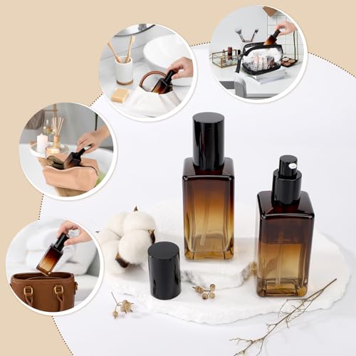 Segbeauty 2 Pack 100ml Empty Refillable Glass Bottles, 3.38oz Leakproof Pump Bottles Lotion Dispenser Bottle Travel Size Lotion Container for Essential Oil Blends Cream Gradient Brown - size: 3.4oz/100ml