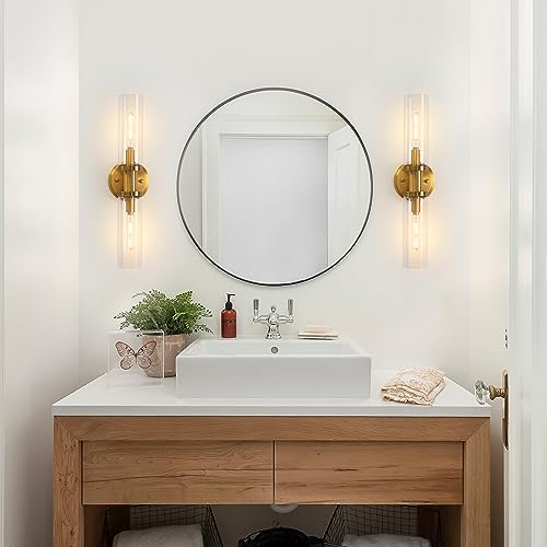 KUZZULL Wall Sconces Set of Two Brushed Brass Gold Sconces Lighting with Clear Glass Wall Lamp Modern Wall Sconce Light Fixtures Sconces Decor Set of scones Lights Set of 2 - color: brass goldclear