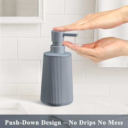 Gray 2 Pack Hand Soap Dispensers Set with No Rust Pump for Bathroom and Kitchen Countertops Refillable Matte Striped Plastic 8.5 oz - color: Gray Set of 2