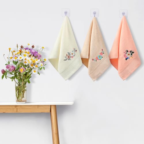 Tingjoo 3 Pcs Spring Fancy Flowers Hand Towels Boho Soft Embroidered Modern Pink White Floral Bath Towels Washable 14x29 Inch Farmhouse Decorative Spring Summer Cotton Cute Decor for Bathroom Kitchen - color: Brown Yellow Pink, style: Bohemian