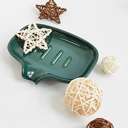 Multi-Color Ceramic Soap Dish for Kitchen or Bathroom, Easy to Clean, Self Draining Soap Holder, Keeps Soap Dry (Green) - color: Green