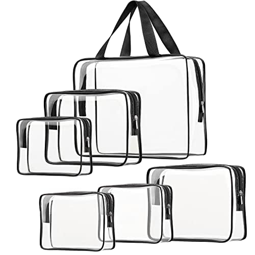 6pcs Clear Cosmetic Bags, TSA Approved Toiletry Bag Set Crystal Clear Travel Beach Essentials Bag Organization PVC, Clear Makeup Bags Luggage Pouch Carry on Airport Airline Compliant Bag Women Men - color: 6pcs Black（1 Large, 2 Medium, 3 Small）