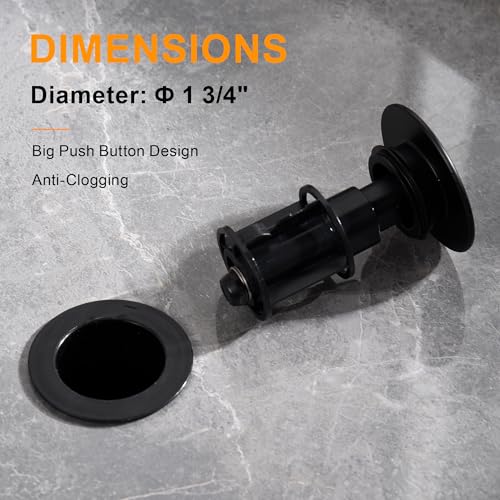 TIORIY Vessel Sink Drain Without Overflow, Plastic Bathroom Pop up Sink Drain Fit for 1 3/4 Inch Vessel Sink, Built-in Anti Clogging Sink Stopper, Matte Black - color: No Overflow Black