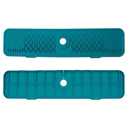 24 Inch Faucet Mat for Kitchen Sink Silicone Sink Splash Guard 5° Slope Faucet Draining Mat Dish Soap Sponge Holder Around Faucet Bathroom Gadgets Sink Accessories Drying Mats Organizer, Blue - color: Blue