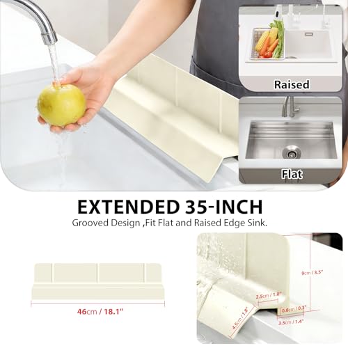 18Inch Sink Splash Guard – Extended Length & Tall Silicone Kitchen Sink Splash Guard with Overhang Drainage Design & Strong Suction Cups for Countertop (White, 18''x3.5'') - color: White, size: 18''x3.5''
