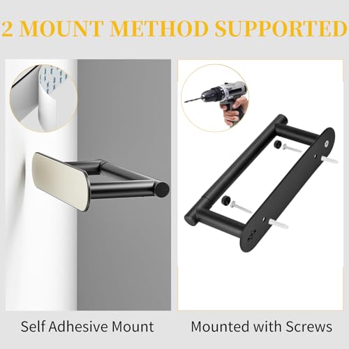 BESy Adhesive or Screw Toilet Paper Holder Wall Mount Rustproof Modern Roll Holder Flexible Pivoting Adjustable Tissue Handle with Self Adhesive or Mounted with Screws Stainless Steel Matte Black - color: Matte Black