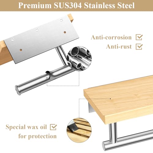 Tindbea Toilet Paper Holder with Wood Shelf, Wooden Wall Mount Tissue Paper Roll Holder, Brushed Nickel Stainless Steel Bathroom Accessories Decor for Home (Maple, Brushed Nickel) - color: Maple & Brushed Nickel