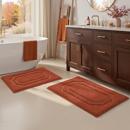 HOMEIDEAS Bathroom Rugs Sets 2 Piece, Extra Soft and Absorbent Microfiber Plush Bath Mat with Non Slip Backing(Burnt Orange) - color: Burnt Orange