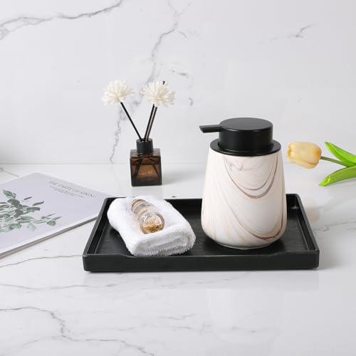 12Oz Ceramic Liquid Soap Dispenser - Modern Lotion Hand Soap Dispenser with Easy-to-Press Black Pump, Reusable and Refillable Dish Soap Dispensers for Bathroom & Kitchen, Marble Brown - color: Marble Brown, style: Liquid Pump