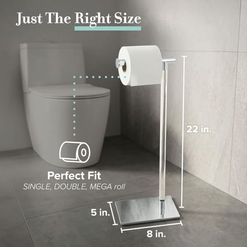 Gatco 1331C Modern Rectangle Base Freestanding Toilet Paper Holder, Chrome/Acrylic, Weighted Base Bathroom Tissue Stand 22.25" - color: Chrome/Acrylic, 22.25"h