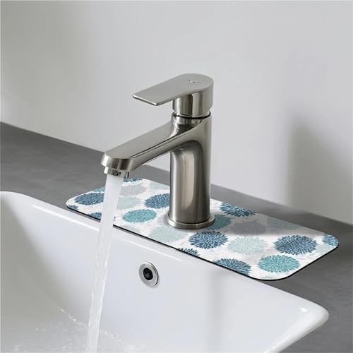Faucet Fast Absorbent Pad - Green And Blue Chrysanthemum Drying Pad, Suitable For Kitchen, Bathroom, Island And Other Scenes - color: Green and blue chrysanthemum