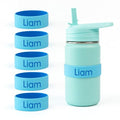 Mabel’s Labels Personalized Two-Tone Engraved Silicone Name Bands – Reusable Dishwasher-Safe Name Bands for Water Bottles, Sippy Cups & Drinkware (Blue & Light Blue, 5 Pack) - color: Blue, size: 5 Count (Pack of 1)