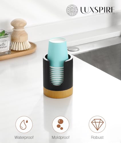 Luxspire Bathroom Cup Dispenser, 3oz Dixie Cup Dispenser, Guest Bathroom Essentials, Resin Cup Dispenser, Disposable Paper Cup Holder, Cotton Pad Holder, Bathroom Accessories - Matte Black - color: Black, size: 3oz