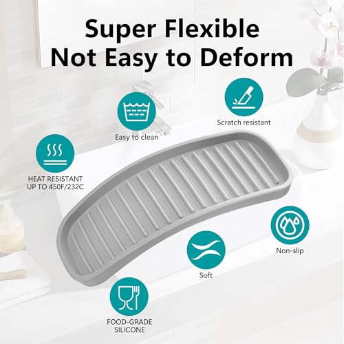 Silicone Sponge Holder for Kitchen Sink - Dish Soap Holder 2Pack Light Grey | Waterproof sponge soap tray, kitchen counter / bathroom sink caddy Organizer; dish sponge holder, soap dispenser, scrubbers - color: Light Grey