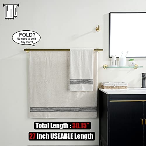 JQK Double Bath Towel Bar, Brushed Gold 30 Inch 304 Stainless Steel Thicken 0.8mm Towel Rack for Bathroom, Towel Holder Wall Mount, 27 Inch Useable Length, TB100L27-BG - color: Brushed Gold, size: 30 Inch