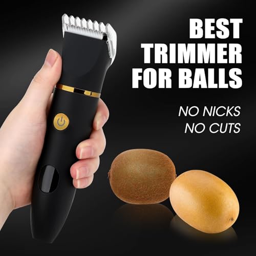 Qreeyx Manscape Body Trimmer for Men, 3 in 1 Men's Grooming Kit with Pubic/Nose Hair Trimmer & Ball Shaver for Nose/Balls/Groin/Legs/Chest Hair Removal, LED Display, IPX6 Waterproof, Gifts for Him Dad - color: Black