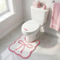Bow Toilet Rug with Lid Lifter & Button; U-Shaped, Luxury, Scalloped Bathroom Mat; Non-Slip, Cute, Microfiber Soft Rugs Set — Pink Pastel Coquette Decor for Toilet Base (Pink, 24 x 20 Inches)