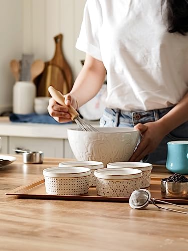 LE TAUCI Ramekins 6 oz, Ramiken for Creme Brulee, Lava Cake,Pudding, Souffle, Small Sauce Bowl,Ceramic Baking Dishes- 4 inch, Set of 4, Arctic White - color: Arctic White, size: 6 oz