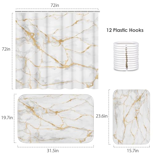 ArtSocket White Bathroom Set with Shower Curtain and Rugs and Accessories, Marble Gold Rose Stone Shower Curtain Set, Modern Mable Bathroom Decor 3-Piece Set - color: Modern 2