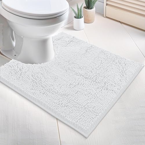 LuxUrux White Bath Mat-Extra-Soft Bath Shower Bathroom Rug,1'' Chenille Microfiber Material, Super Absorbent Shaggy Bath Rug. Machine Wash & Dry (20 x 20 inch, White) - color: White, size: 20'' X 20'' U