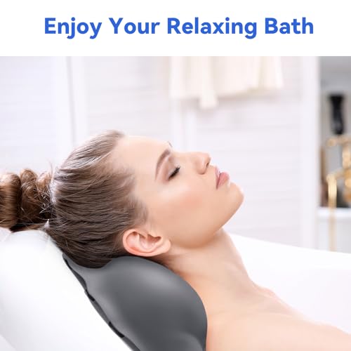 Goowin Bath Pillows for Tub, New Generation Skin-Friendly Silicone Bath Pillow, Luxury Bathtub Pillow for Head and Neck, Powerful Suction Tub Pillow for Bathtub with Inflatable Airbag (Grey) - color: Grey