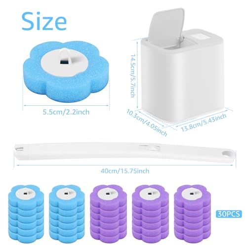 Wall Mount Toilet Bowl Cleaner Kit with Lengthened Handle Auto Lid Opening Toilet Brush Cleaning Kit 360 Degree Cleaning Toilet Brush Pad Kit for Bathroom (White)
