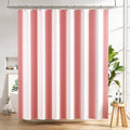 AmazerBath Pink Vertical Stripes Shower Curtain, Cute Pink Stripe Bathroom Shower Curtain with 12 Shower Curtain Hooks, Rustic Fabric Pink and White, 72x72 Inches - color: A- Pink Vertical Stripes+12 Metal Hooks, size: 72"W x 72"L (Pack of 1)