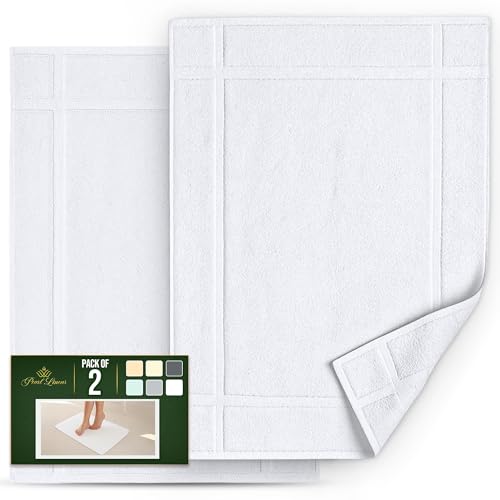 Pearl Linens Pack of 2 100% Cotton Bath Mat 18x25 inches, Soft & Absorbent Quick Dry Bathroom Mat Set, Not Bathroom Rugs, After Shower Mat, Bath Tub Mat, 781 GSM, Machine Washable, White - color: White, size: 18x25 - Set of 2