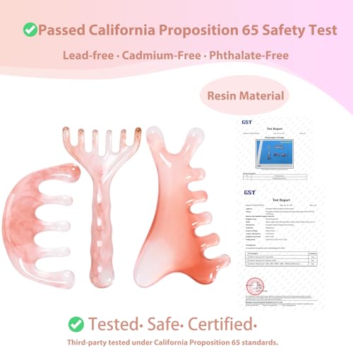 3pcs Scalp Massage Tool Head Massager Gua Sha Comb for Face/Neck/Body/Eye Massage, Promote Lymphatic Circulation Gifts,Pink Resin,Prop 65 Tested Quality - color: Light Pink