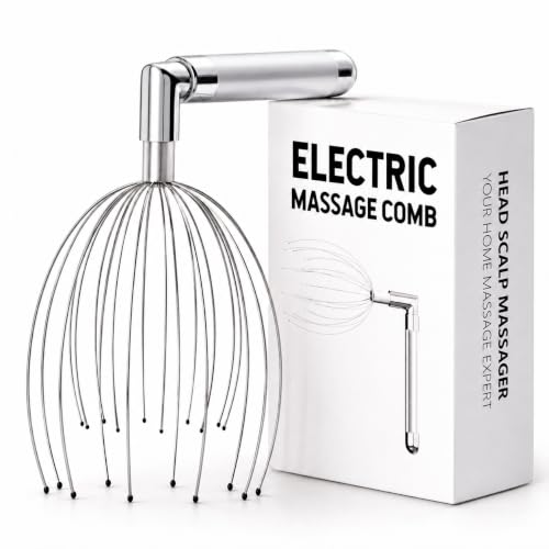 Head Massager Scalp, Vibrating Electric Scalp Massagers for Stress Relief | Battery Powered Head Scratchers Massager Whisk Hair Massage Relax Tool with 20 Metal Fingers, ldeal Gift for Women & Men - color: Silver Gray
