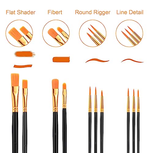 AROIC Acrylic Paint Brush Set, 2 Packs / 20 pcs Nylon Hair Brushes for All Purpose Oil Watercolor Painting Artist Professional Kits (Black) - size: 20pcs