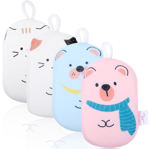 4 Pcs Bath Sponge for Bathing, Multicolored Bath Loofah Sponge, Soft Absorbent Shower Sponges - color: Light Color
