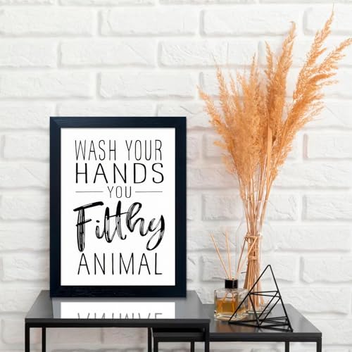 Bathroom Quotes Wall Decor, Black and White Bathroom Wall Art, Toilet Decor Signs Small Black Framed Canvas Art for Kid's Washroom - color: J001, size: 10"L x 8"W