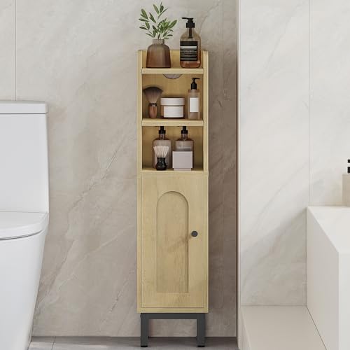 Hzuaneri Bathroom Storage Cabinet, Small Corner Floor Cabinet with Door and Shelves, Narrow Toilet Paper Holder, Bathroom Organizer with Adjustable Shelf, for Small Spaces, Yellow BC08202B - color: Yellow, size: 7.9"D x 7.9"W x 32.7"H