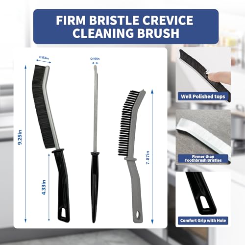 Crevice Cleaning Brush, Hard-Bristled Gap Scrub Brush, Toilet Gap Cleaning Brush Tool, for Scrub Small Spaces, Kitchen, Bathroom, Corner, Grout, Sink, Window Tracks, Hinges, 3pcs