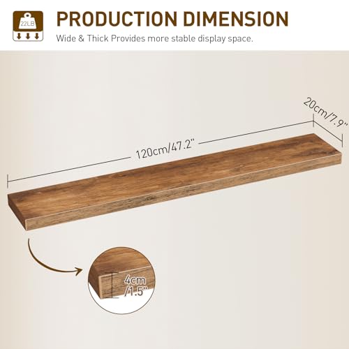 RALGEND Floating Shelves for Wall, 1.5" Thick Wall Shelf Set of 3 with Invisible Bracket, L47.2 x W7.9 Hanging Shelves Farmhouse Home Decor for Bathroom, Living Room, Bedroom, Rustic Brown 12301BJP3BF - color: Rustic Brown, size: 47.2 Inches