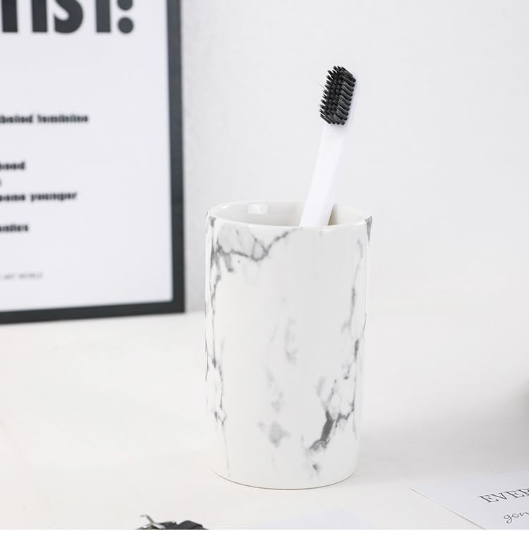 Creative ceramic cup office breakfast milk cup home hotel water cup marble mouthwash cup. (Stone pattern & White) - color: Stone pattern & White