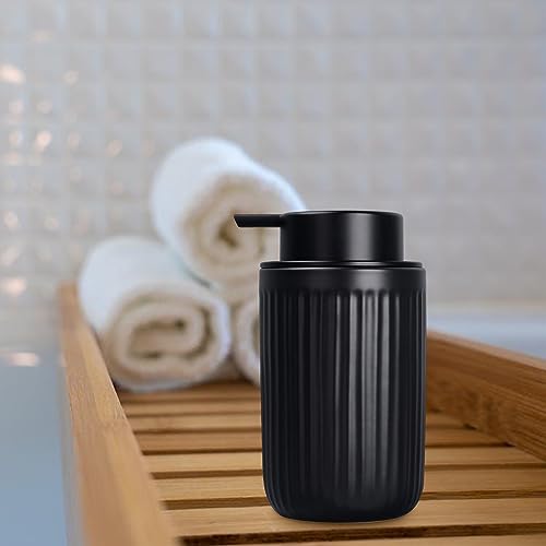 BosilunLife Dish Hand Soap Dispenser - Black Liquid Pump Soap Dispenser for Bathroom Decro 12oz Ceramic Kitchen Dish Dispenser with Rust-Proof Liquid Pump Modern Refillable Lotion Bottles - color: Black Lotion Pump
