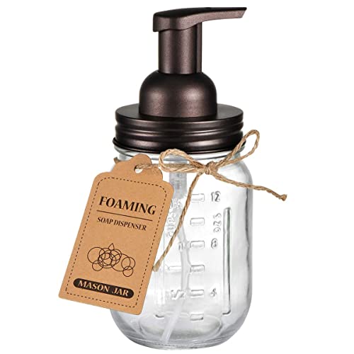 Amolliar Mason Jar Foaming Soap Dispenser, Rustproof Stainless Steel Lid, BPA Free Foam Pump, with Chalkboard Labels, Rustic Farmhouse Decor, Hand Soap Dispenser Bathroom Accessories, Bronze (1 Pack) - color: Bronze, size: 1 Pack