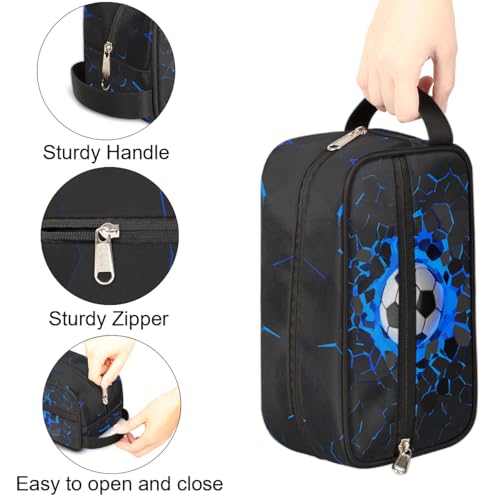 Kids Travel Toiletry Bag - Waterproof Hanging Cosmetic Hygiene Bags for Boys Men - Large Shave Kit for Toiletries Accessories Bathroom Stuff, Blue Soccer Ball - color: Blue Soccer Ball