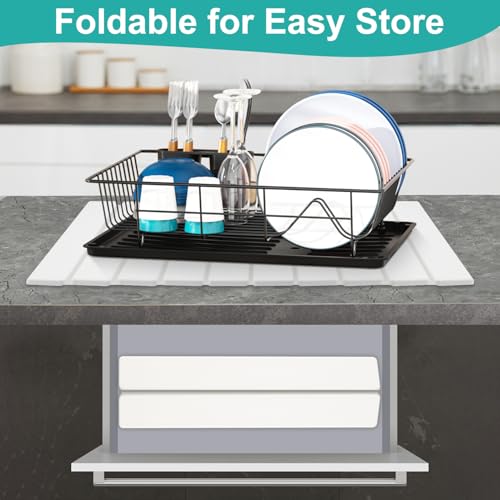 3 Pcs Large Stone Dish Drying Mat for Kitchen Sink Counter Dish Pads Diatomaceous Earth Mats Quick Fast Drying Stone Mat Diatomite Absorbent Tray Dry Matt Kitchen Countertop Dishes Drainer Mat - color: White