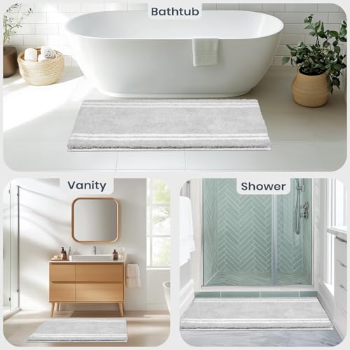 PURRUGS Bathroom Rug Non-Slip Machine Washable 20" x 30", Super Absorbent and Quick Dry Shaggy Microfiber Bath Mat, Extra Soft and Plush Bath Rug for Bathtub, Shower, and Sink, Light Grey - color: Light Grey, size: 20" X 30"