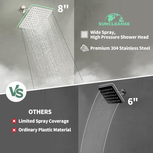 SunCleanse Tub Shower Faucet Set with Pressure Balance Valve, 8-Inch Rain Shower Head and Tub Spout, Single-Handle Shower Trim Kit, Shower Head and Handle Set for Bathroom, Brushed Nickel - color: Brushed Nickel