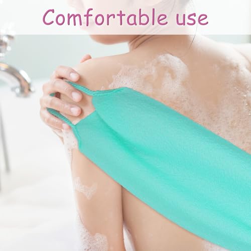 2 Pcs Exfoliating Back Scrubber with Handles,Nylon Back Scrubber Back Wash Cloth Exfoliating Shower Towel Stretchable Back Washer for Shower for Women Men Back Cleans Skin Massages(Pink,Green) - color: Blue,purple