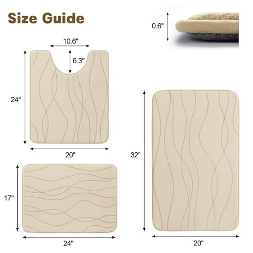 YIHOUSE Bathroom Rugs Set 3 Piece, Memory Foam Bath Mat Khaki | Ultra Soft, Absorbent, Non-Slip, Machine Washable, for Bathroom, Sink and Toilet - color: Khaki, size: 2'9" x 1'8" (Rectangular)