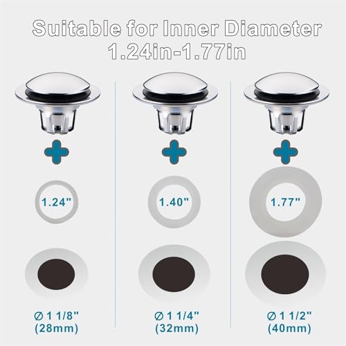 Chrome Bathroom Sink Drain Stopper,Welsan Universal Pop-Up Drain Stopper Plug Strainer with Hair Catcher for 1 1/8"-1 1/2" Drain Hole-2 Pack - color: Chrome Plated-2