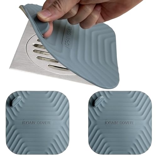 Shower Drain Cover Tub Stopper,2 Pieces Sewer Anti-Odor Mat Deodorizing Drain Plugs for Kitchen,Bathroom and Laundry(5.9x5.9 inch) Gray - color: Gray/2-piece Set