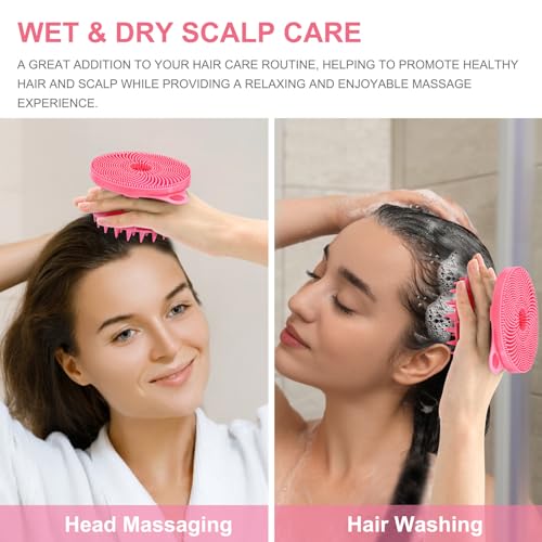 INNERNEED 2in1 Silicone Body Scrubber & Scalp Massager Shampoo Brush, Pink | Food-Grade Soft Material, More Hygienic, Easily Lather, Convenient for Travel, Gym, Business,etc - color: Pink
